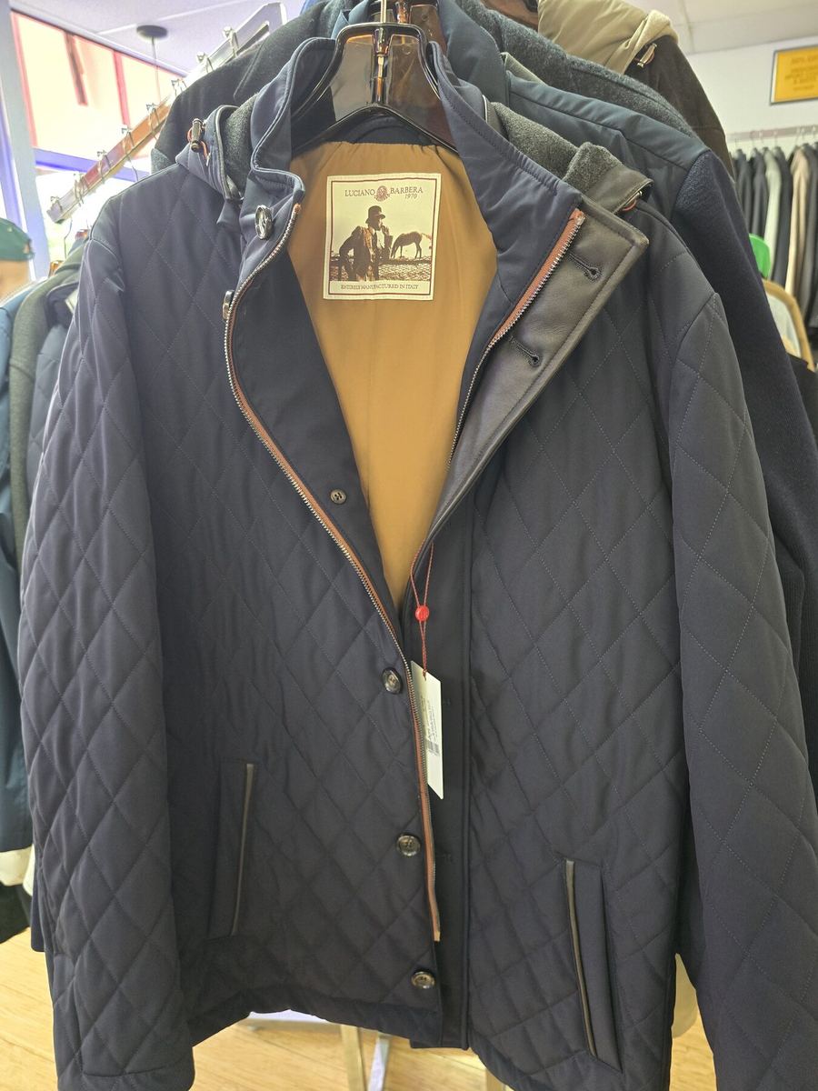 Charcoal quilted field jacket with a gold lining, new with tags, at Label Legends