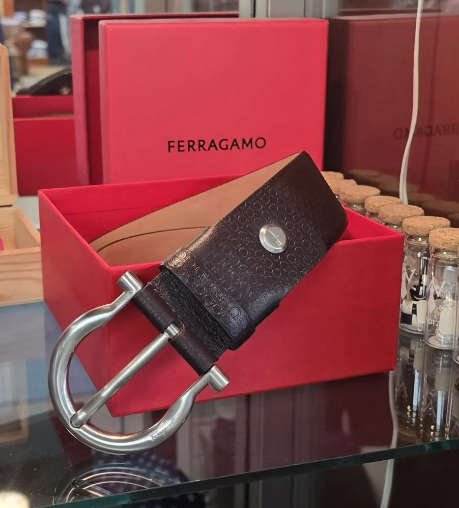 Ferragamo leather belt in its box at Label Legends