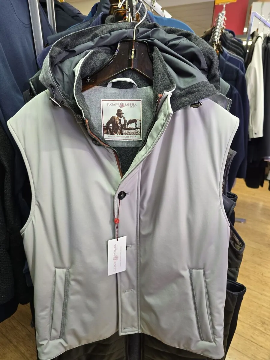 Sage grey hooded puffer vest new with tags at Label Legends