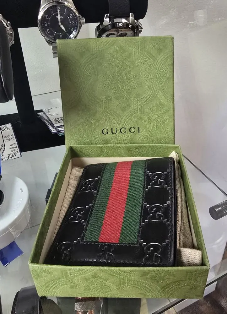 Gucci leather wallet in its gift box at Label Legends