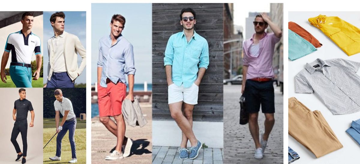 Designer men's sportswear looks — polos, casual button-downs, chinos and shorts from Label Legends
