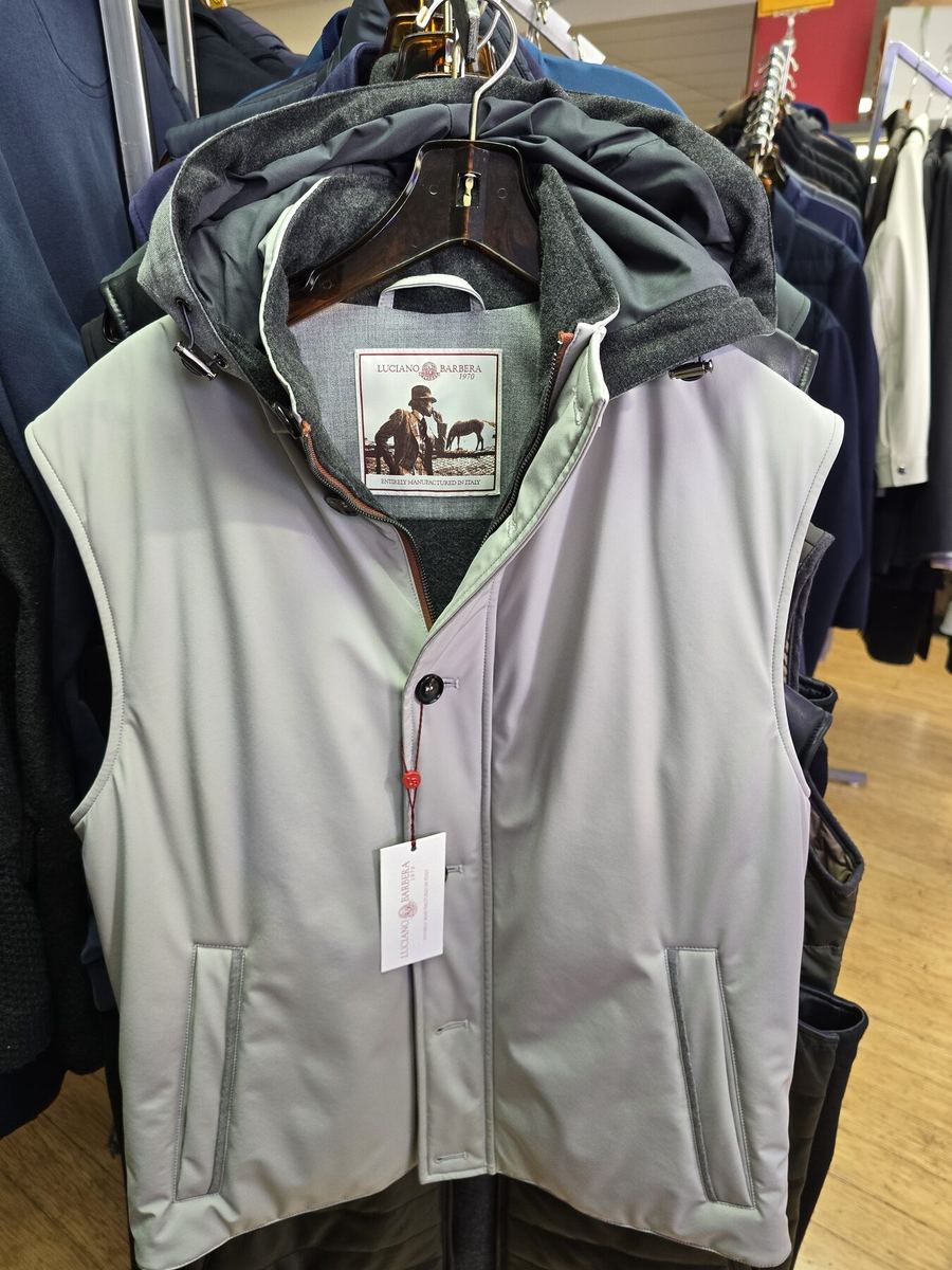 Sage grey hooded puffer vest new with tags at Label Legends