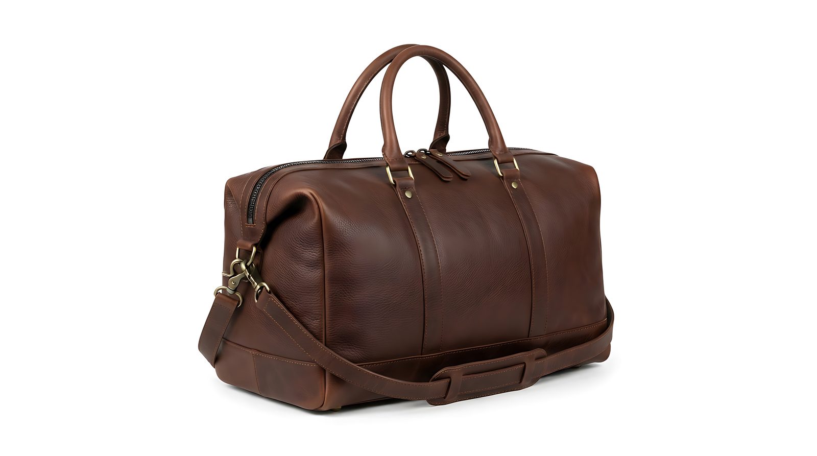 Brown leather weekender duffle bag