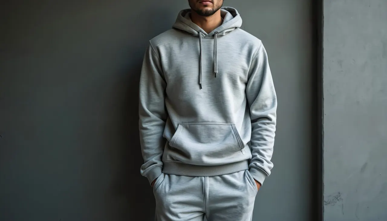 Man in a grey hoodie and matching sweatpants